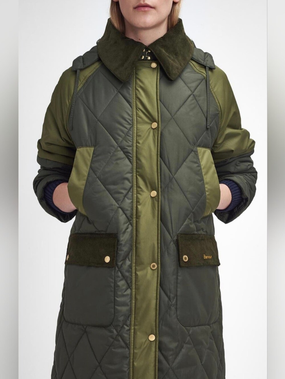 Barbour Cookston Longline Quilted Coat Hooded Olive Green
